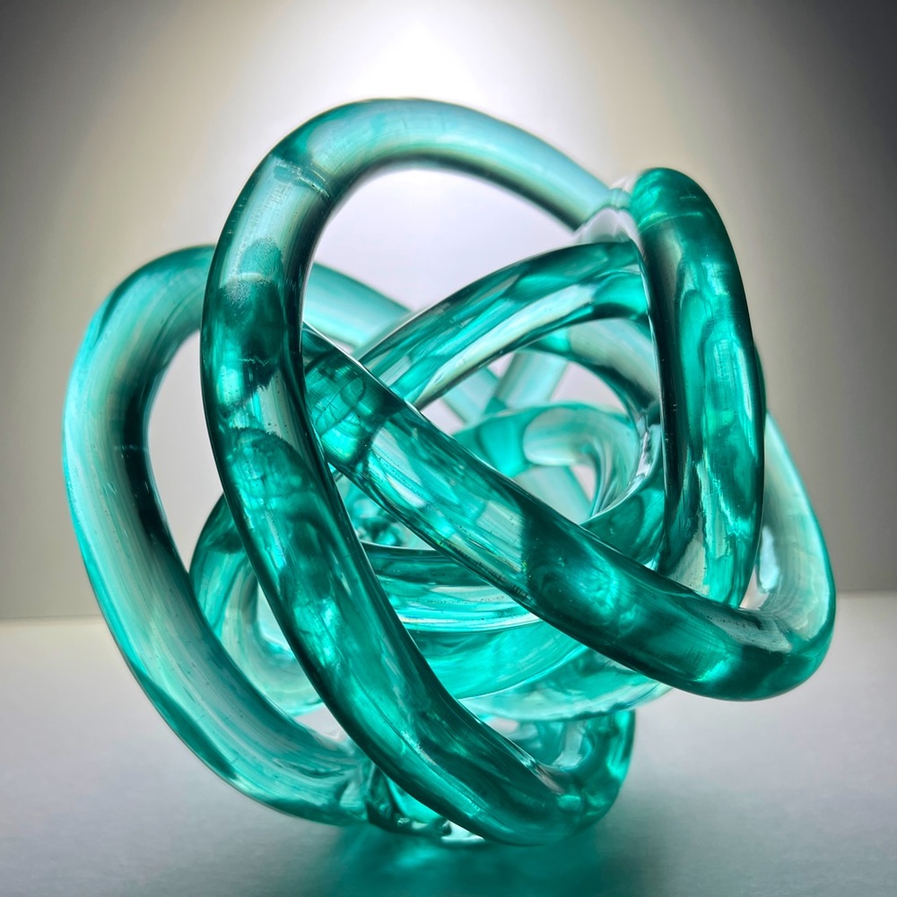 Turquoise Hand-Blown Glass 7" Knot Sculpture - Picture 4 of 7